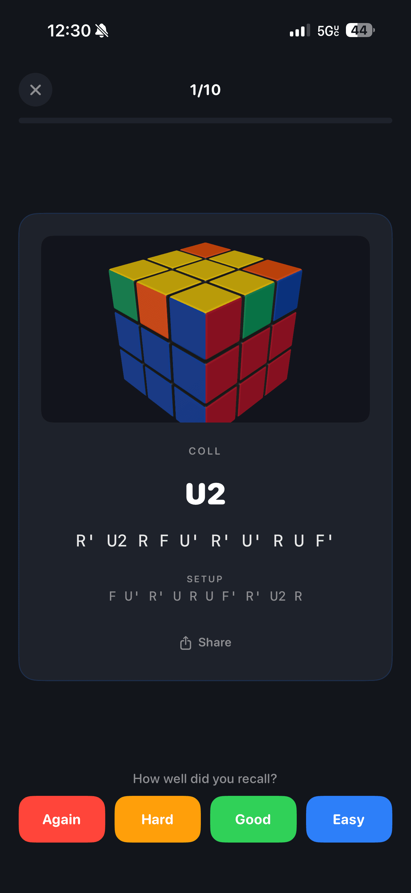 CuberPal algorithm practice quiz for recognizing a Rubik’s Cube case